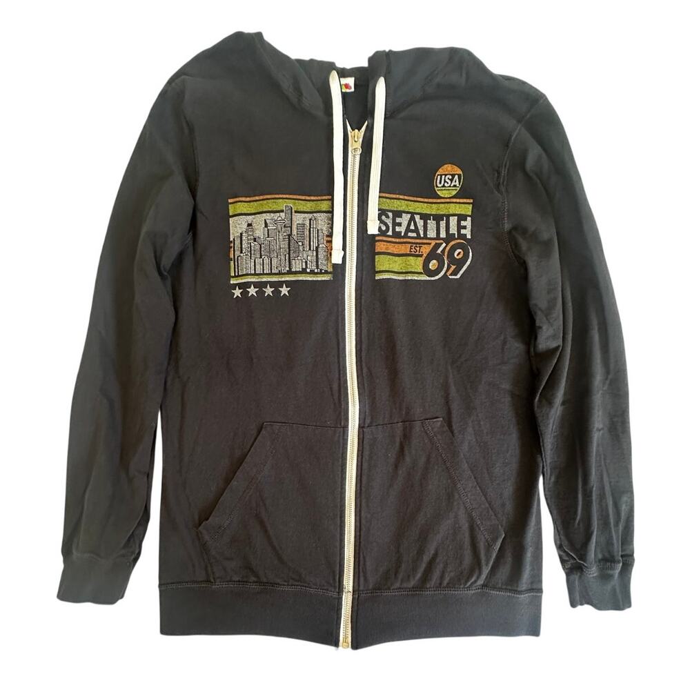 Seattle Graphic Zip Hoodie Black  Full Zip Sweatshirt